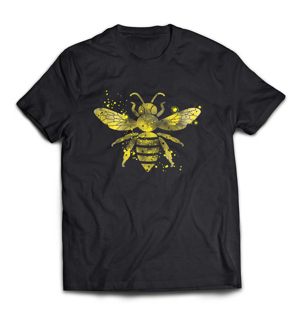 B07C1H1GKJ_Black_Org_Paint Splatter Watercolor Bee T-Shirt for Beekeepers